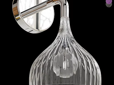Elegant Modern Wall Light With Transparent Textured Glass Shade And Metal Fixture 3d model