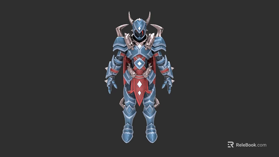 Game Movie Character Fantasy Warrior In Blue Red Armor With Horned Helmet 3d model 