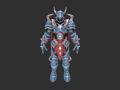 Game Movie Character Fantasy Warrior In Blue Red Armor With Horned Helmet 3d model