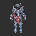 Game Movie Character Fantasy Warrior In Blue Red Armor With Horned Helmet
