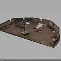 Architectural Model of Semicircular Red Brick Building with Red Brick Floor and Metal Structures