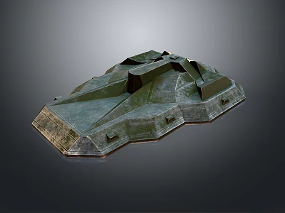 Dark Green Complex Geometric Polyhedral Structure With Metallic Texture And Irregular Surface 3d model
