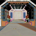 Futuristic Interior Scene With Blue Orange Elements Walkway And Seating Areas 3d model