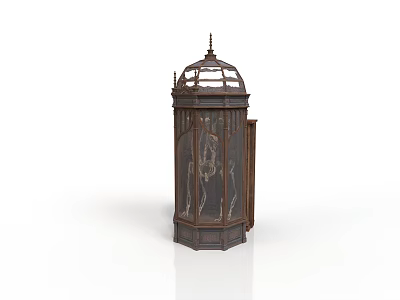 Vintage Dark Colored Hexagonal Birdcage Structure With Dome Top And Spire Decoration 3d model