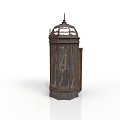 Vintage Dark Colored Hexagonal Birdcage Structure With Dome Top And Spire Decoration