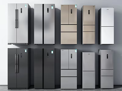 Modern Refrigerators and Freezers with Diverse Designs Multiple Colors and Door Styles 3d model
