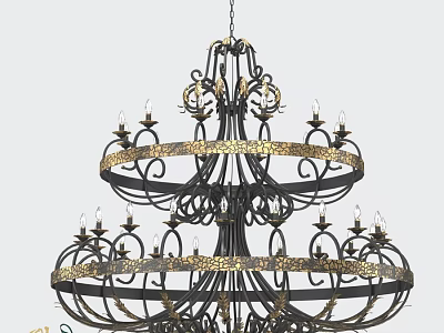 Ornate Multi Tiered Iron Chandelier With Gold Accents And Candle Style Lights 3d model