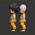 Two Young Cartoon Characters Wearing Yellow Outfits With Blue Belts And Spiky Hair Bald Head