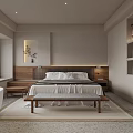 Modern Cozy Bedroom Interior With Comfortable Bed Large Window Fireplace And Soft Rug