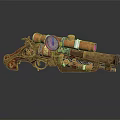 Vintage Steampunk Revolver With Brass Gear Mechanism And Telescopic Sight Design Features