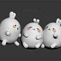 Group Of Three Cute White Cartoon Rabbit Dolls With Blush Cheeks And Smiling Faces