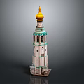 Traditional Tower Structure With Golden Dome Green White Decor And Windows 3d model