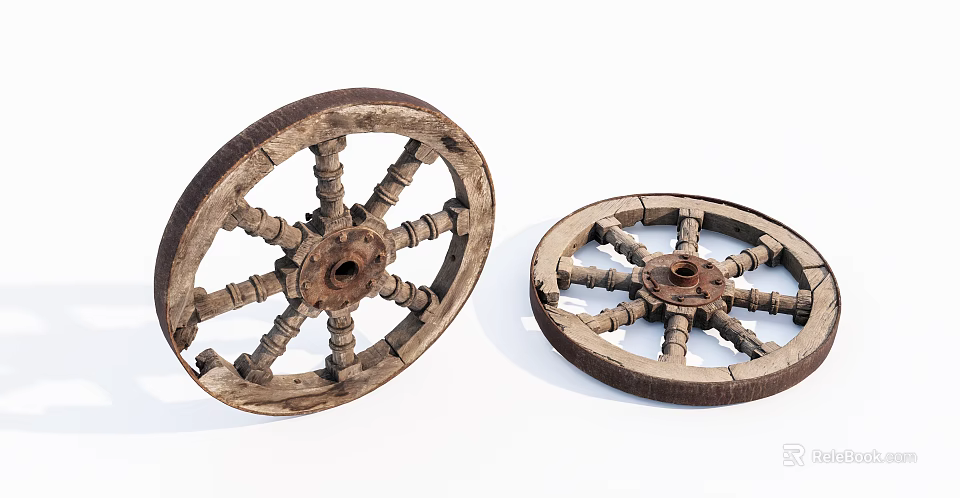 Vintage Old Wooden Wheels Featuring Worn Spokes And Rustic Handcrafted Design 3d model 