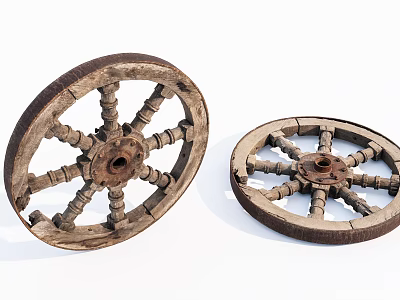 Vintage Old Wooden Wheels Featuring Worn Spokes And Rustic Handcrafted Design 3d model