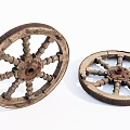 Vintage Old Wooden Wheels Featuring Worn Spokes And Rustic Handcrafted Design