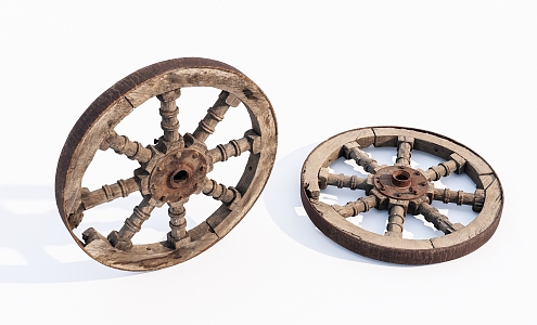 Modern wheels Wooden wheels Old objects 3d model