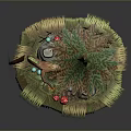 Beautiful Scenic Floating Island with Lush Pine Tree Green Grass Colorful Mushrooms and Flowers