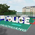 Yaozhuang Police Basketball Court With Green Surface Net Fence And Buildings