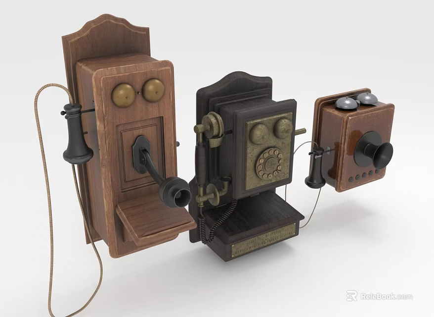 Vintage Daily Electrical Appliances Vintage Telephones With Classic Wooden Design And Retro Style 3d model 