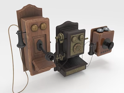 Vintage Daily Electrical Appliances Vintage Telephones With Classic Wooden Design And Retro Style 3d model
