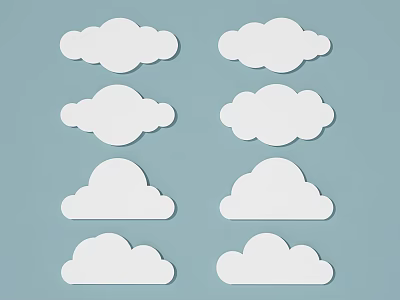 White Decorative Clouds in Various Shapes on Light Blue Background 3d model