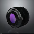 Black And Silver Camera Lens With Purple Element And Threaded Metal Ring 3d model