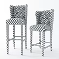 Modern Beige Fabric Bar Stools With Tufted High Back And Dark Wooden Legs