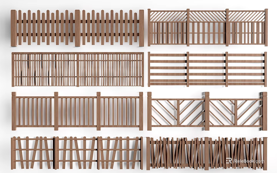 Wooden Railings With Various Designs For Garden Balcony And Outdoor Areas 3d model 