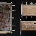 Vintage Wooden Rocking Baby Crib With Striped Blanket And Classic Design