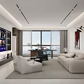 Modern Open Concept Dining and Living Room Interior With Sofa Coffee Table And Decorative Lighting