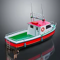 Colorful Small Fishing Boat With Ladder Lifebuoy And Antennas