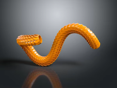 Unique Orange Snake Shaped Furniture With Scaly Texture Black Background And Reflection 3d model