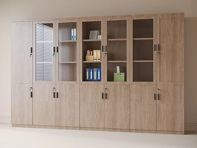 Wooden Storage Cabinet With Glass And Wooden Doors Holding Files And Books 3d model