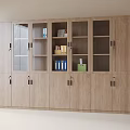 Wooden Storage Cabinet With Glass And Wooden Doors Holding Files And Books