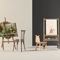 Art Easel With Painting Children's Drawing Paint Supplies And Wooden Chairs