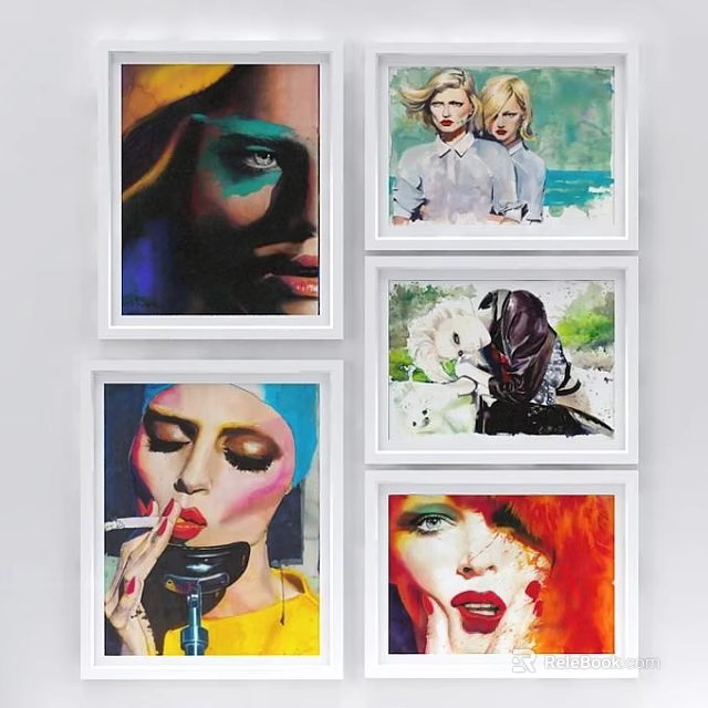 Vibrant Portrait Paintings Collection Featuring Diverse Female Figures And Artistic Expressions 3d model 