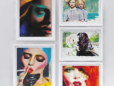 Vibrant Portrait Paintings Collection Featuring Diverse Female Figures And Artistic Expressions 3d model