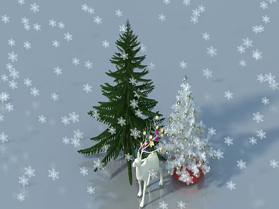 Pet Cabinet With Two Christmas Trees White Reindeer And Snowflakes Decoration 3d model
