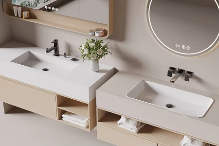 Wash basin bathroom cabinet solid wood bathroom cabinet mirror 3d model