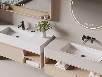 Wash basin bathroom cabinet solid wood bathroom cabinet mirror 3d model