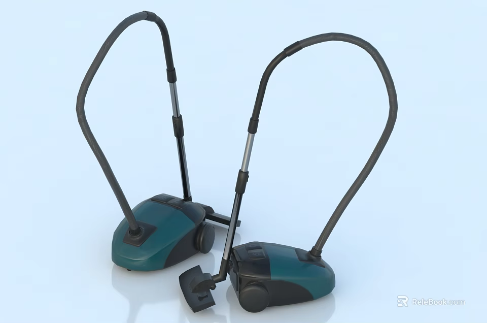 Teal And Black Household Vacuum Cleaners With Long Hose And Handle For Home Cleaning 3d model 