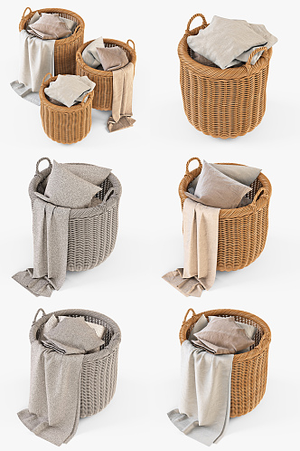 Modern Storage Basket Clothes Storage Basket Rattan 3d model