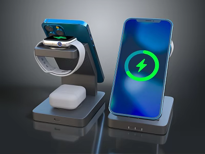 Multi Device Charging Station With Mobile Phone Smartwatch And Wireless Earbuds Case 3d model