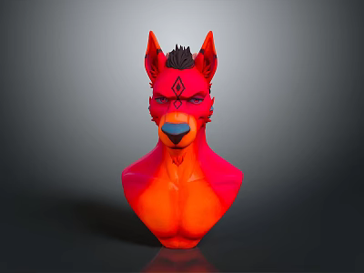 3D Fantasy Character Creature Bust With Red Orange Gradient Pointed Ears And Diamond Symbol 3d model