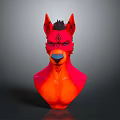 3D Fantasy Character Creature Bust With Red Orange Gradient Pointed Ears And Diamond Symbol