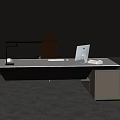 Modern Office Desk With Ergonomic Chair Desk Lamp And White Cabinet
