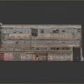 Cartoon Scene of Old Corner Multi Story Building With Peeling Walls Broken Windows Colorful Graffiti