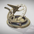 Vintage Brass Sundial With Intricate Scales And Decorative Structure On Circular Base