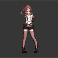 3D Fantasy Female Character With Pink Hair Red White Outfit And Weapon Design