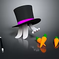 Cute Household Items Featuring Black Top Hat Purple Band Rabbit Legs Carrots And Magic Wand